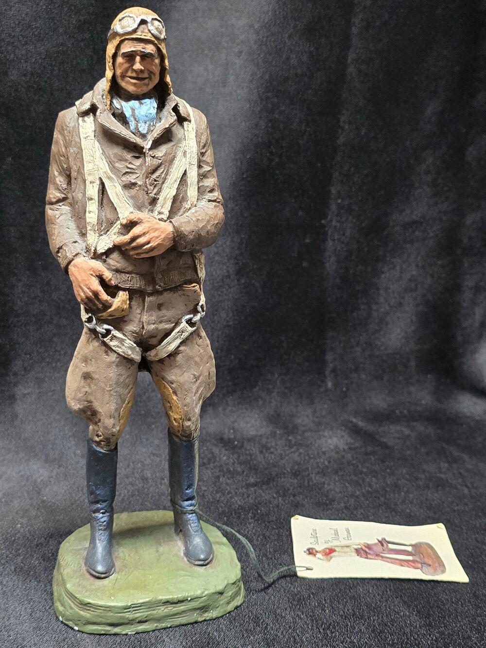 Vintage Aviator Pilot Early Flying Man Sculpture Hand Painted by Michael Garman